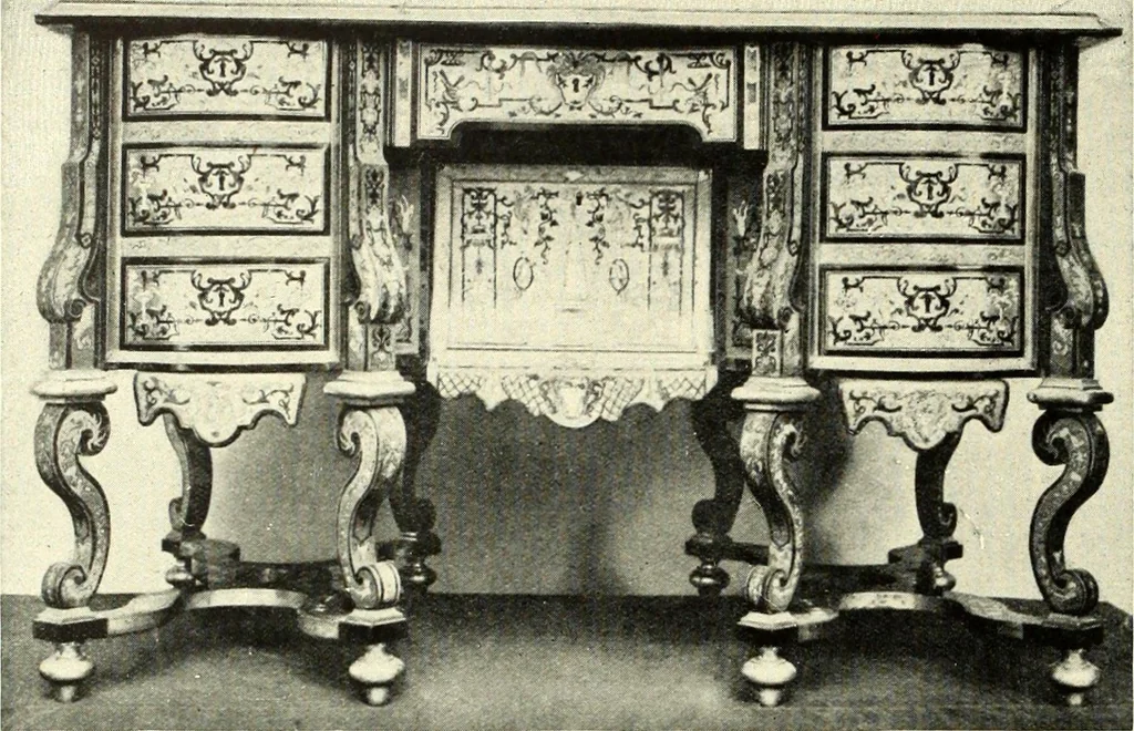 An illustration from An historical guide to French interiors, furniture, decoration, woodwork, & allied arts during the last half of the seventeenth century, the whole of the eighteenth century, and the earlier part of the nineteenth, 1900, leaf 124