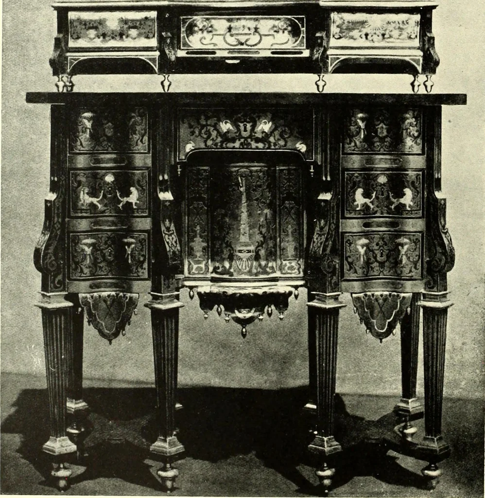 An illustration from An historical guide to French interiors, furniture, decoration, woodwork, & allied arts during the last half of the seventeenth century, the whole of the eighteenth century, and the earlier part of the nineteenth, 1900, leaf 124