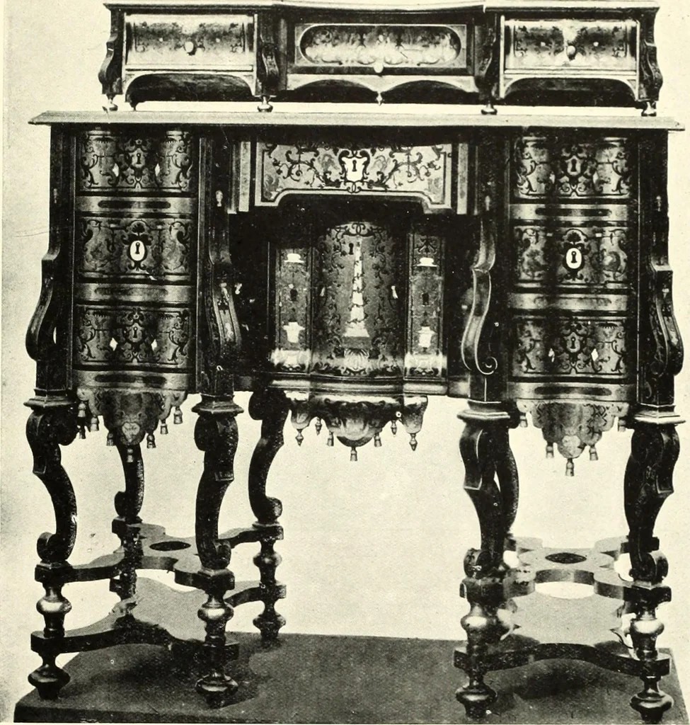 An illustration from An historical guide to French interiors, furniture, decoration, woodwork, & allied arts during the last half of the seventeenth century, the whole of the eighteenth century, and the earlier part of the nineteenth, 1900, leaf 125