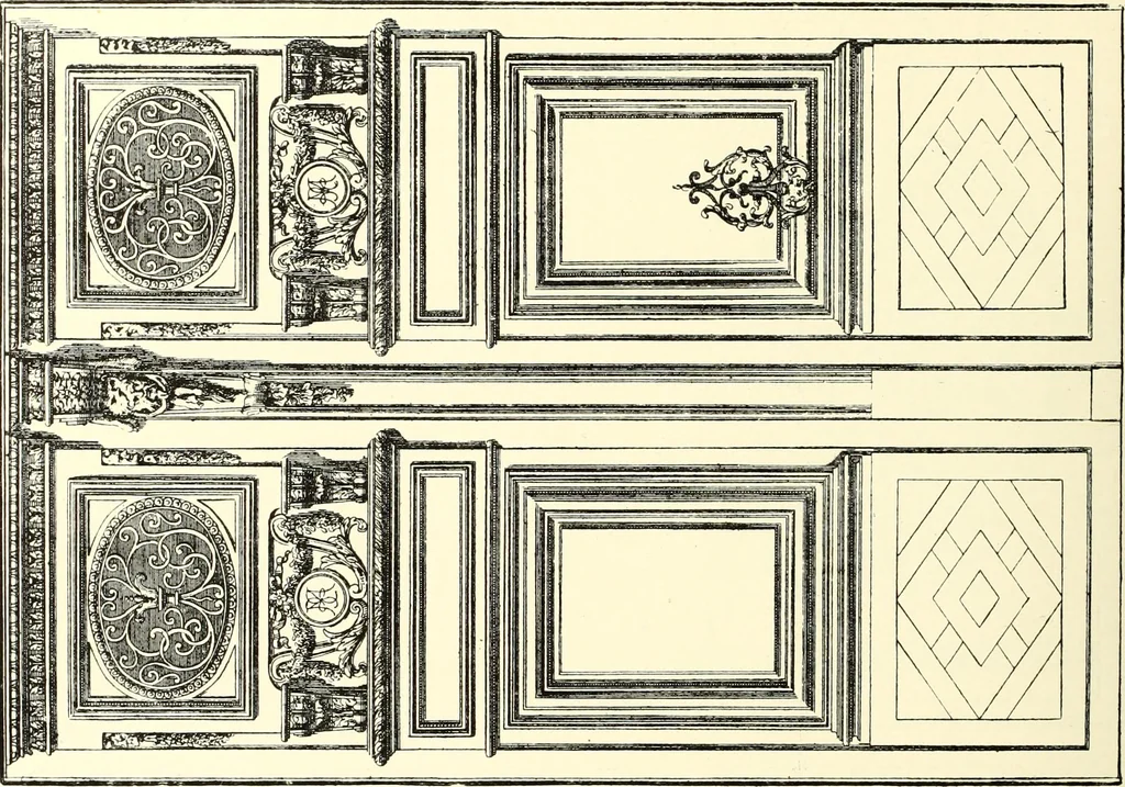 An illustration from An historical guide to French interiors, furniture, decoration, woodwork, & allied arts during the last half of the seventeenth century, the whole of the eighteenth century, and the earlier part of the nineteenth, 1900, leaf 128