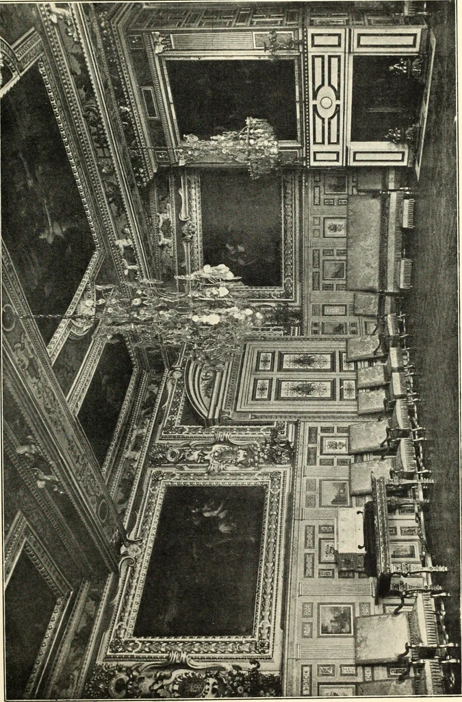 An illustration from An historical guide to French interiors, furniture, decoration, woodwork, & allied arts during the last half of the seventeenth century, the whole of the eighteenth century, and the earlier part of the nineteenth, 1900, leaf 13