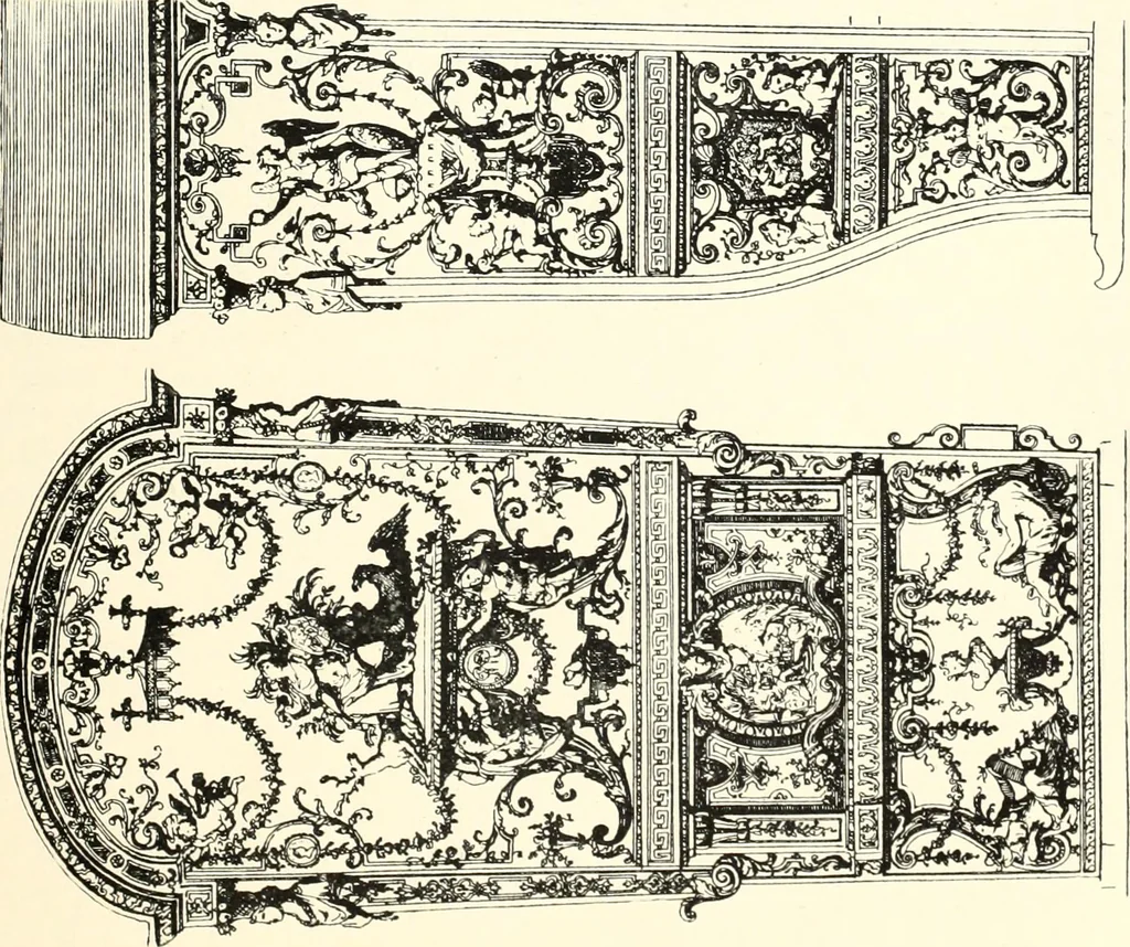 An illustration from An historical guide to French interiors, furniture, decoration, woodwork, & allied arts during the last half of the seventeenth century, the whole of the eighteenth century, and the earlier part of the nineteenth, 1900, leaf 139