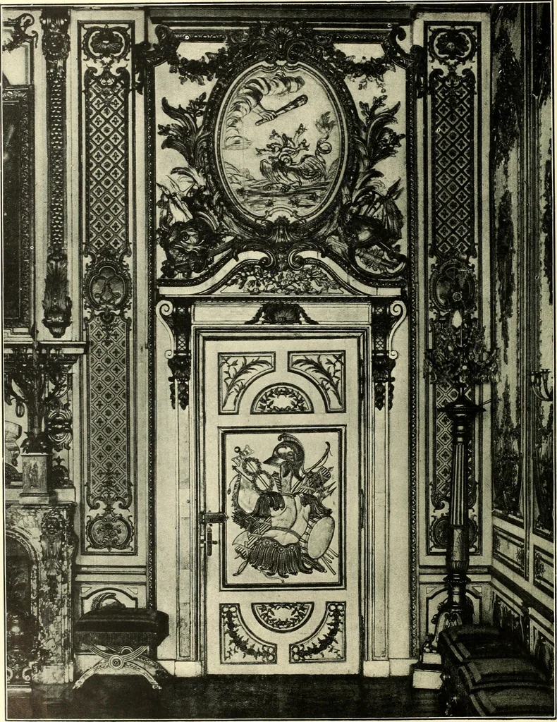 An illustration from An historical guide to French interiors, furniture, decoration, woodwork, & allied arts during the last half of the seventeenth century, the whole of the eighteenth century, and the earlier part of the nineteenth, 1900, leaf 14