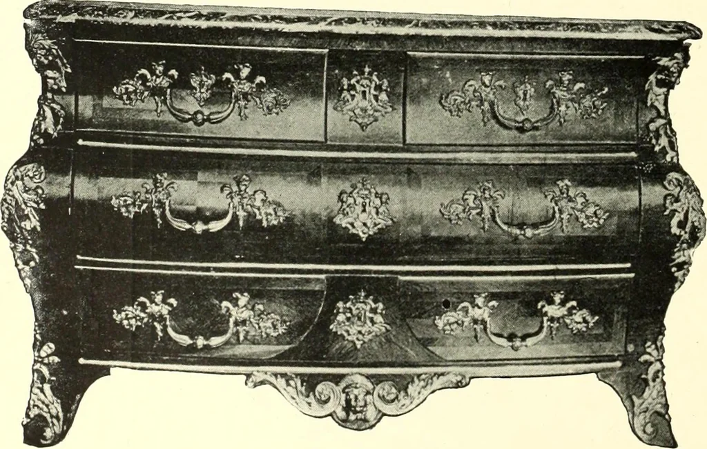 An illustration from An historical guide to French interiors, furniture, decoration, woodwork, & allied arts during the last half of the seventeenth century, the whole of the eighteenth century, and the earlier part of the nineteenth, 1900, leaf 140