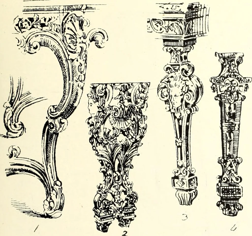 An illustration from An historical guide to French interiors, furniture, decoration, woodwork, & allied arts during the last half of the seventeenth century, the whole of the eighteenth century, and the earlier part of the nineteenth, 1900, leaf 141