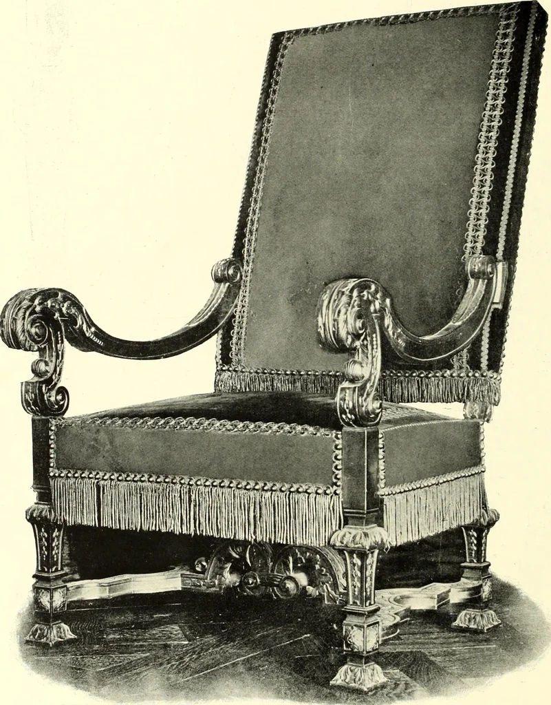 An illustration from An historical guide to French interiors, furniture, decoration, woodwork, & allied arts during the last half of the seventeenth century, the whole of the eighteenth century, and the earlier part of the nineteenth, 1900, leaf 142
