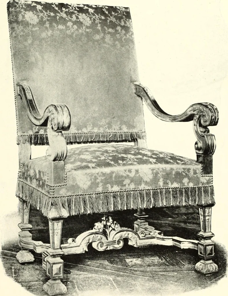 An illustration from An historical guide to French interiors, furniture, decoration, woodwork, & allied arts during the last half of the seventeenth century, the whole of the eighteenth century, and the earlier part of the nineteenth, 1900, leaf 143