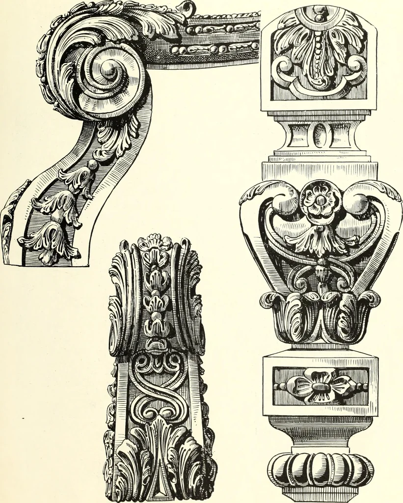 An illustration from An historical guide to French interiors, furniture, decoration, woodwork, & allied arts during the last half of the seventeenth century, the whole of the eighteenth century, and the earlier part of the nineteenth, 1900, leaf 147