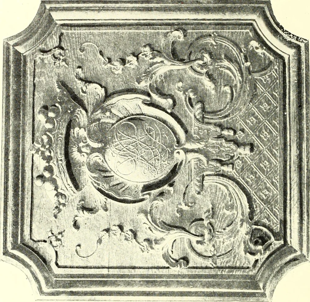 An illustration from An historical guide to French interiors, furniture, decoration, woodwork, & allied arts during the last half of the seventeenth century, the whole of the eighteenth century, and the earlier part of the nineteenth, 1900, leaf 150