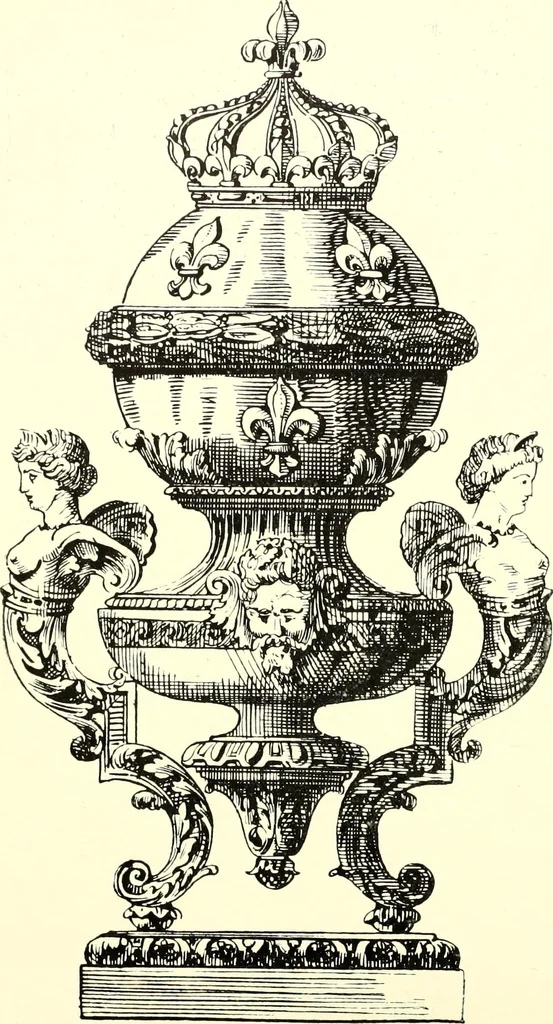 An illustration from An historical guide to French interiors, furniture, decoration, woodwork, & allied arts during the last half of the seventeenth century, the whole of the eighteenth century, and the earlier part of the nineteenth, 1900, leaf 150