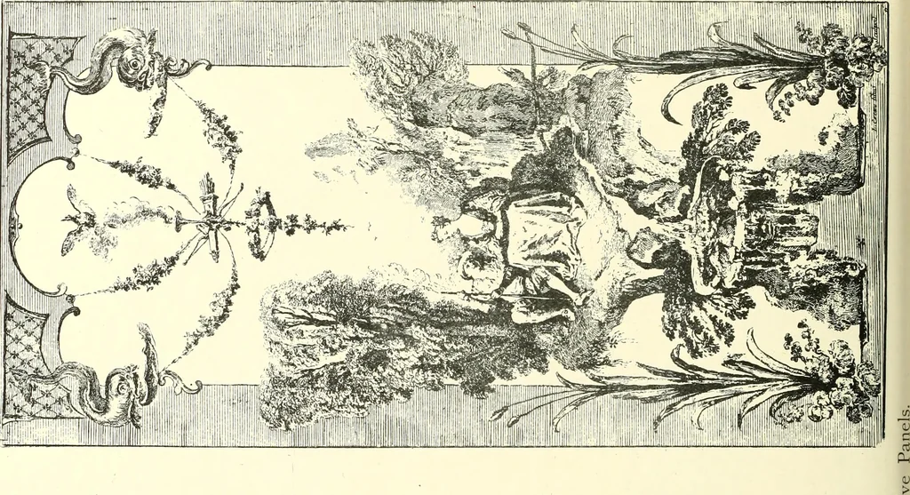 An illustration from An historical guide to French interiors, furniture, decoration, woodwork, & allied arts during the last half of the seventeenth century, the whole of the eighteenth century, and the earlier part of the nineteenth, 1900, leaf 156