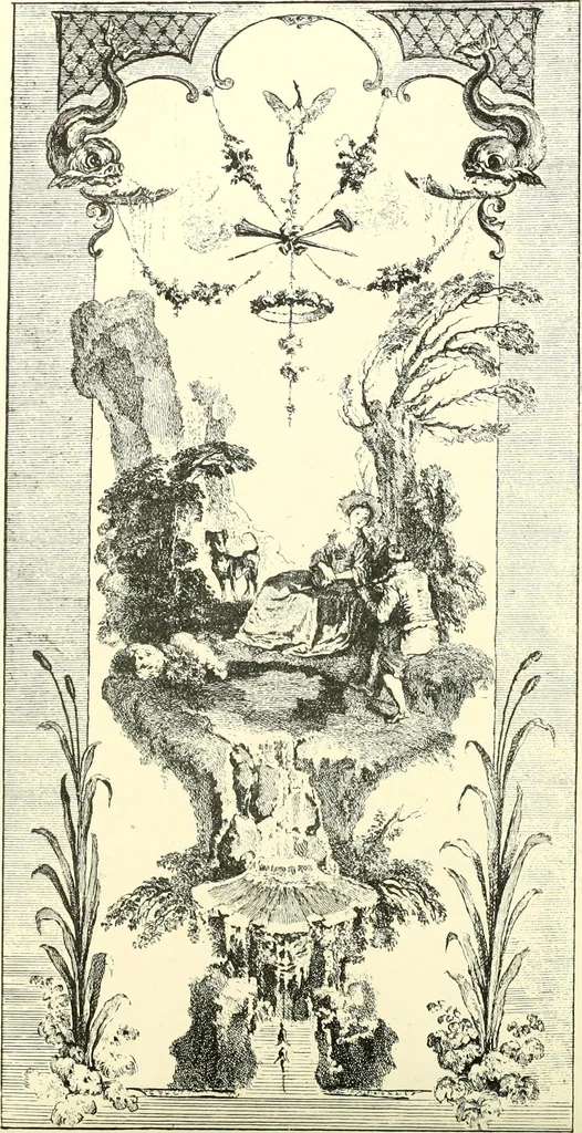 An illustration from An historical guide to French interiors, furniture, decoration, woodwork, & allied arts during the last half of the seventeenth century, the whole of the eighteenth century, and the earlier part of the nineteenth, 1900, leaf 156