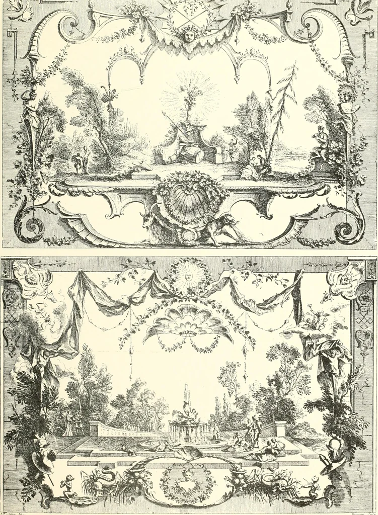 An illustration from An historical guide to French interiors, furniture, decoration, woodwork, & allied arts during the last half of the seventeenth century, the whole of the eighteenth century, and the earlier part of the nineteenth, 1900, leaf 157