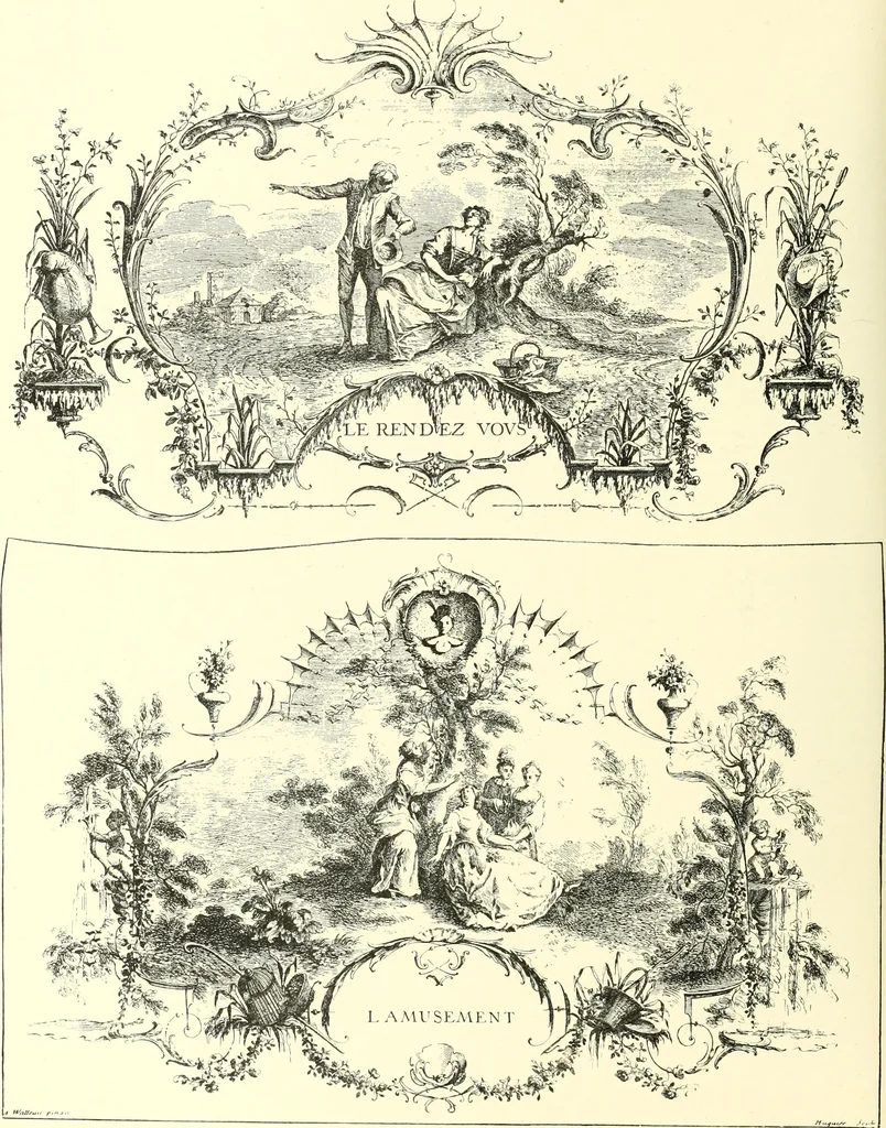 An illustration from An historical guide to French interiors, furniture, decoration, woodwork, & allied arts during the last half of the seventeenth century, the whole of the eighteenth century, and the earlier part of the nineteenth, 1900, leaf 158