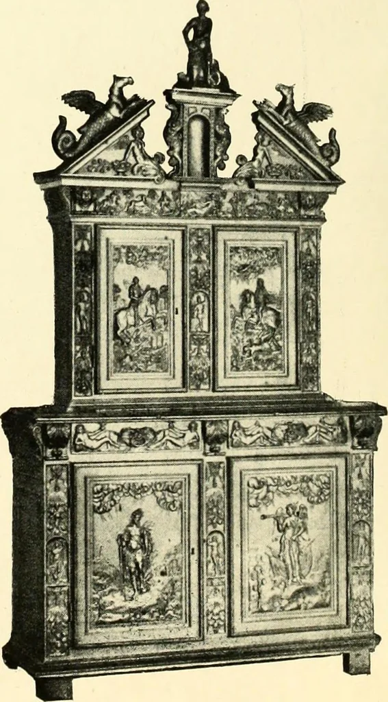 An illustration from An historical guide to French interiors, furniture, decoration, woodwork, & allied arts during the last half of the seventeenth century, the whole of the eighteenth century, and the earlier part of the nineteenth, 1900, leaf 16