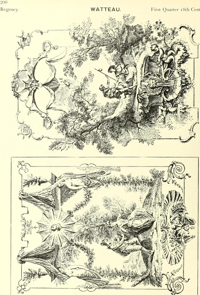 An illustration from An historical guide to French interiors, furniture, decoration, woodwork, & allied arts during the last half of the seventeenth century, the whole of the eighteenth century, and the earlier part of the nineteenth, 1900, leaf 160