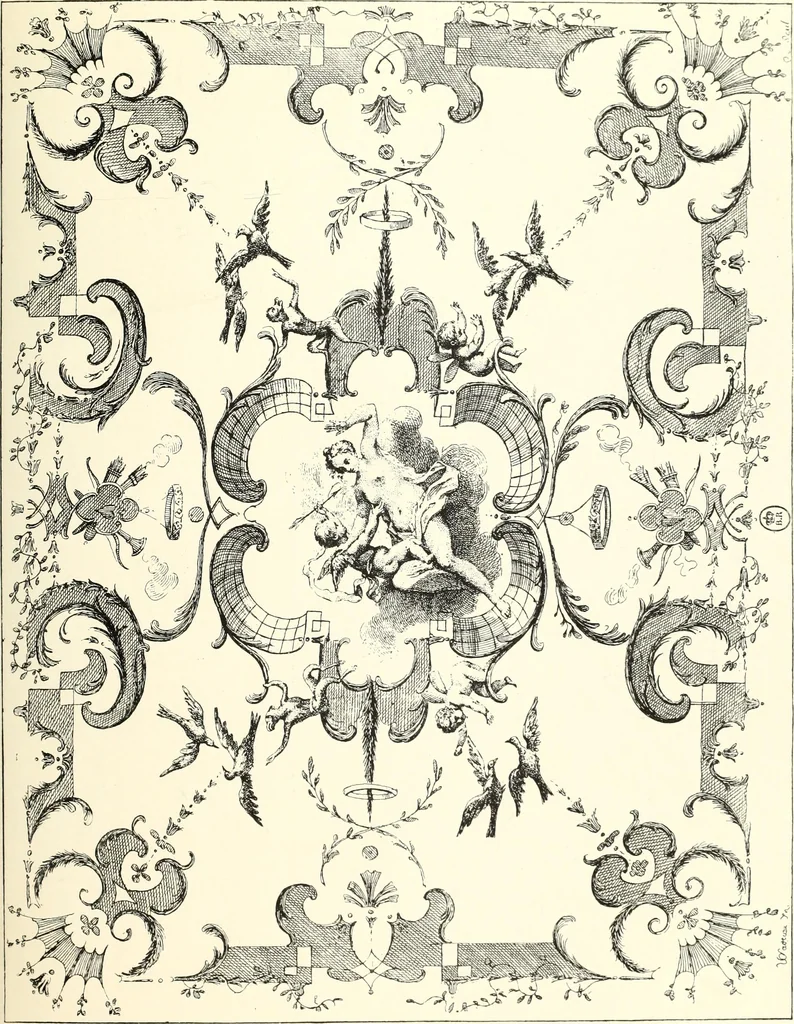 An illustration from An historical guide to French interiors, furniture, decoration, woodwork, & allied arts during the last half of the seventeenth century, the whole of the eighteenth century, and the earlier part of the nineteenth, 1900, leaf 161