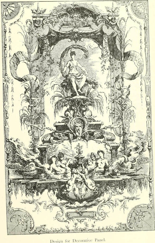 An illustration from An historical guide to French interiors, furniture, decoration, woodwork, & allied arts during the last half of the seventeenth century, the whole of the eighteenth century, and the earlier part of the nineteenth, 1900, leaf 163