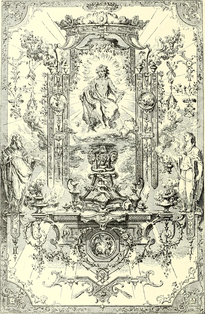 An illustration from An historical guide to French interiors, furniture, decoration, woodwork, & allied arts during the last half of the seventeenth century, the whole of the eighteenth century, and the earlier part of the nineteenth, 1900, leaf 164