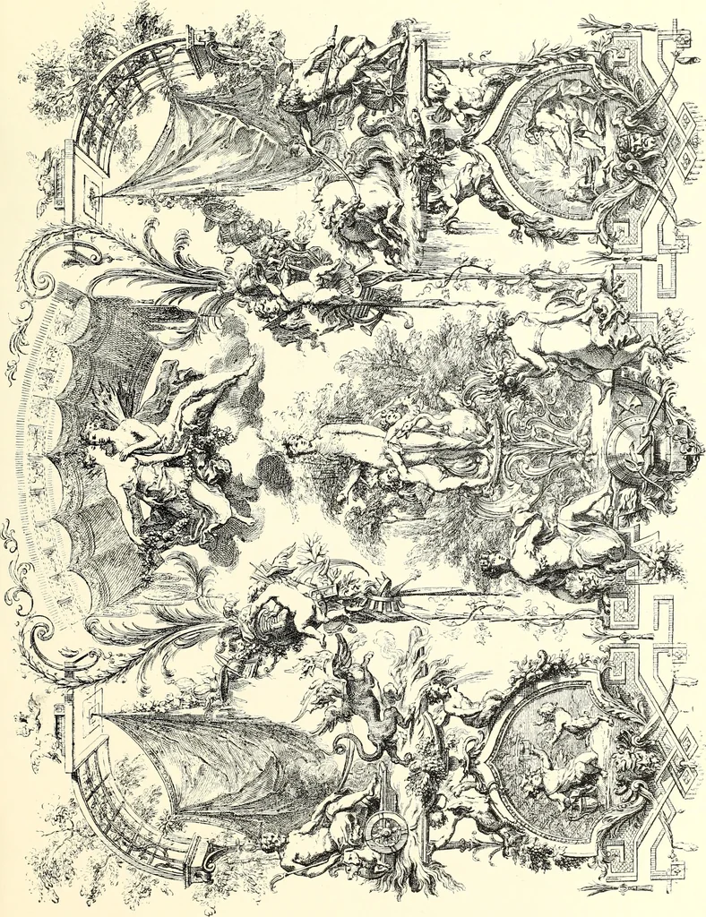 An illustration from An historical guide to French interiors, furniture, decoration, woodwork, & allied arts during the last half of the seventeenth century, the whole of the eighteenth century, and the earlier part of the nineteenth, 1900, leaf 181