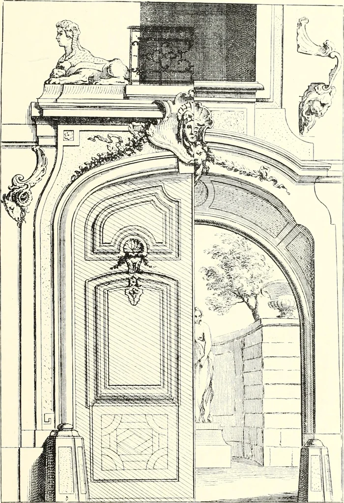 An illustration from An historical guide to French interiors, furniture, decoration, woodwork, & allied arts during the last half of the seventeenth century, the whole of the eighteenth century, and the earlier part of the nineteenth, 1900, leaf 183