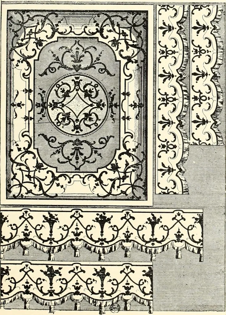 An illustration from An historical guide to French interiors, furniture, decoration, woodwork, & allied arts during the last half of the seventeenth century, the whole of the eighteenth century, and the earlier part of the nineteenth, 1900, leaf 189