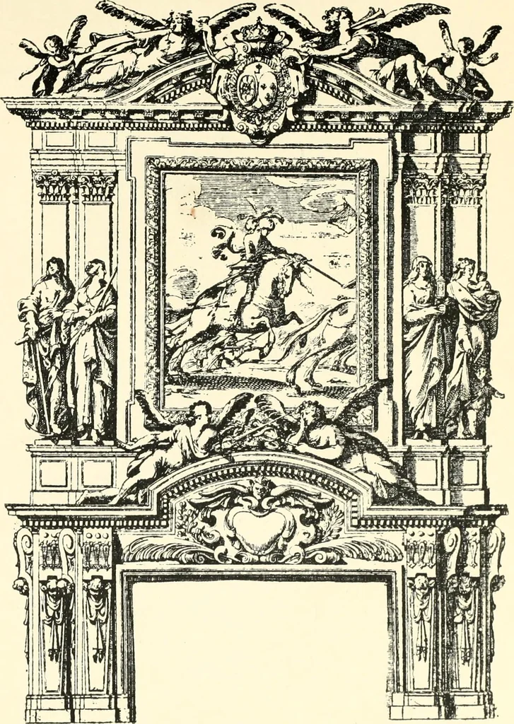 An illustration from An historical guide to French interiors, furniture, decoration, woodwork, & allied arts during the last half of the seventeenth century, the whole of the eighteenth century, and the earlier part of the nineteenth, 1900, leaf 19