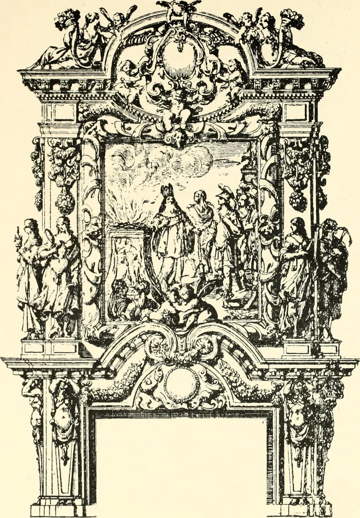 An illustration from An historical guide to French interiors, furniture, decoration, woodwork, & allied arts during the last half of the seventeenth century, the whole of the eighteenth century, and the earlier part of the nineteenth, 1900, leaf 19
