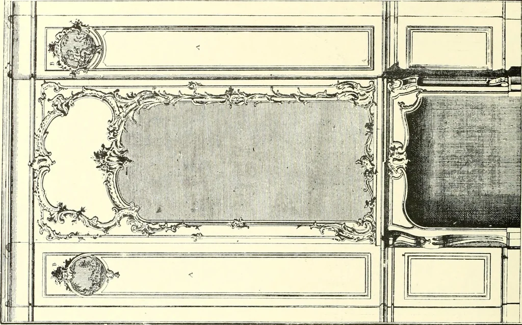 An illustration from An historical guide to French interiors, furniture, decoration, woodwork, & allied arts during the last half of the seventeenth century, the whole of the eighteenth century, and the earlier part of the nineteenth, 1900, leaf 190