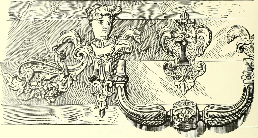 An illustration from An historical guide to French interiors, furniture, decoration, woodwork, & allied arts during the last half of the seventeenth century, the whole of the eighteenth century, and the earlier part of the nineteenth, 1900, leaf 194
