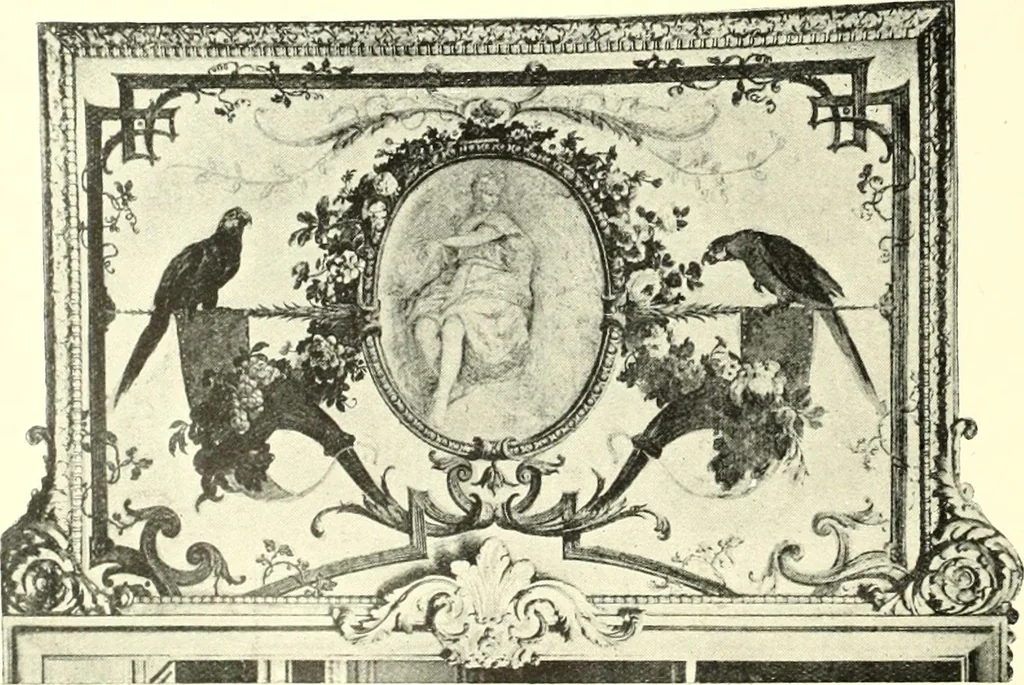 An illustration from An historical guide to French interiors, furniture, decoration, woodwork, & allied arts during the last half of the seventeenth century, the whole of the eighteenth century, and the earlier part of the nineteenth, 1900, leaf 198