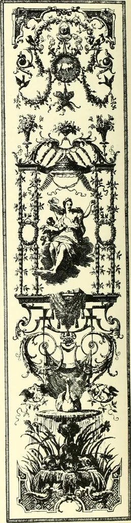 An illustration from An historical guide to French interiors, furniture, decoration, woodwork, & allied arts during the last half of the seventeenth century, the whole of the eighteenth century, and the earlier part of the nineteenth, 1900, leaf 198