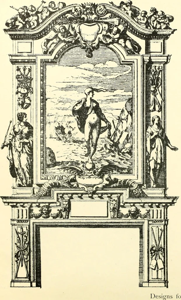 An illustration from An historical guide to French interiors, furniture, decoration, woodwork, & allied arts during the last half of the seventeenth century, the whole of the eighteenth century, and the earlier part of the nineteenth, 1900, leaf 20