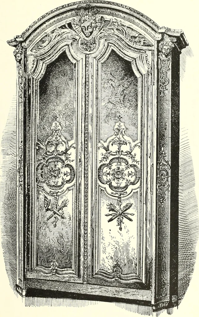 An illustration from An historical guide to French interiors, furniture, decoration, woodwork, & allied arts during the last half of the seventeenth century, the whole of the eighteenth century, and the earlier part of the nineteenth, 1900, leaf 201
