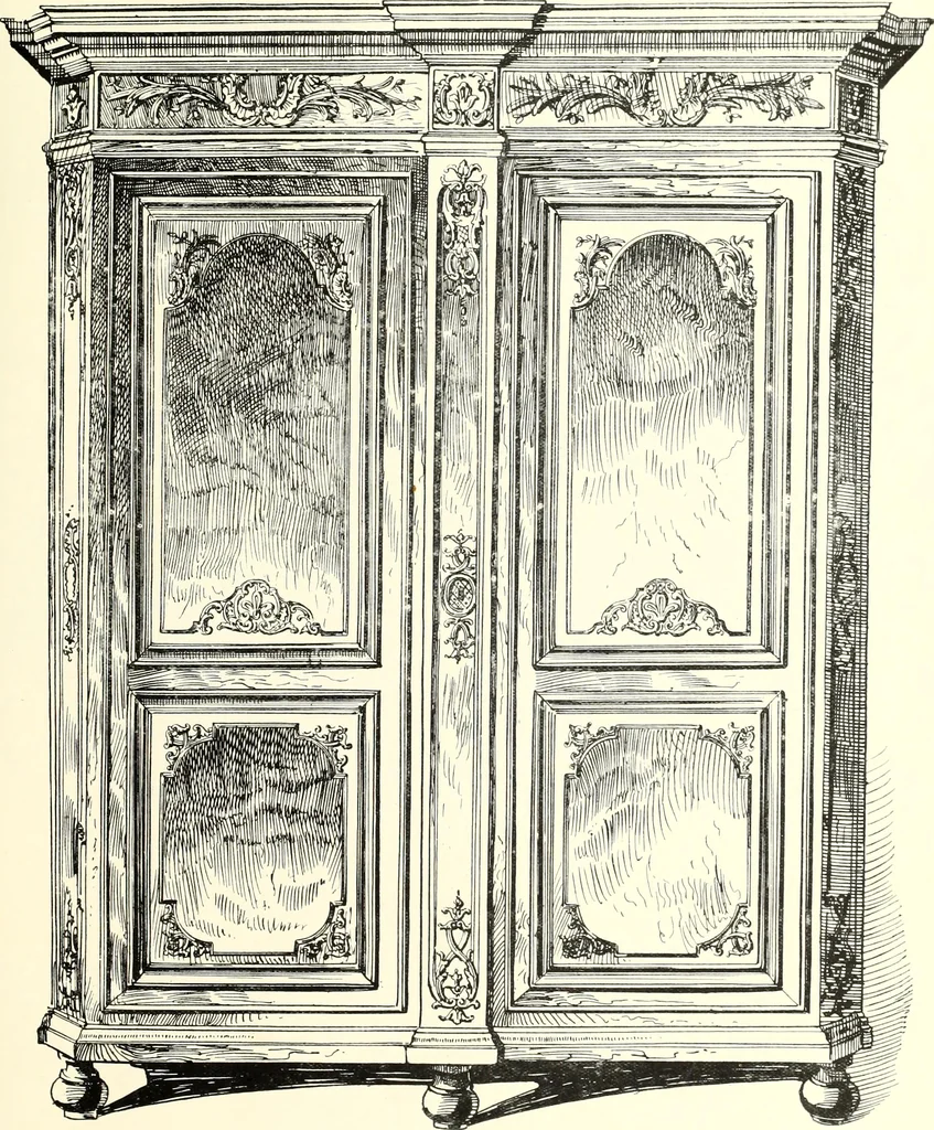 An illustration from An historical guide to French interiors, furniture, decoration, woodwork, & allied arts during the last half of the seventeenth century, the whole of the eighteenth century, and the earlier part of the nineteenth, 1900, leaf 203