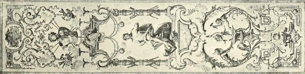 An illustration from An historical guide to French interiors, furniture, decoration, woodwork, & allied arts during the last half of the seventeenth century, the whole of the eighteenth century, and the earlier part of the nineteenth, 1900, leaf 205