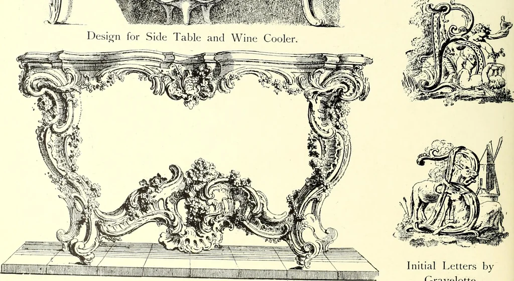 An illustration from An historical guide to French interiors, furniture, decoration, woodwork, & allied arts during the last half of the seventeenth century, the whole of the eighteenth century, and the earlier part of the nineteenth, 1900, leaf 210