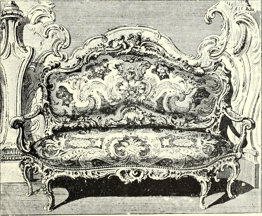 An illustration from An historical guide to French interiors, furniture, decoration, woodwork, & allied arts during the last half of the seventeenth century, the whole of the eighteenth century, and the earlier part of the nineteenth, 1900, leaf 211