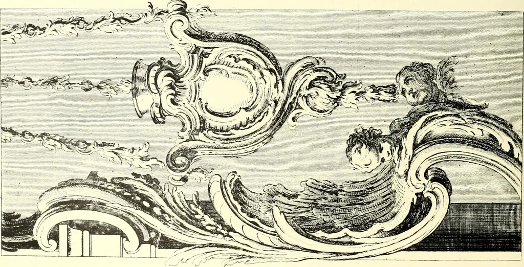 An illustration from An historical guide to French interiors, furniture, decoration, woodwork, & allied arts during the last half of the seventeenth century, the whole of the eighteenth century, and the earlier part of the nineteenth, 1900, leaf 212