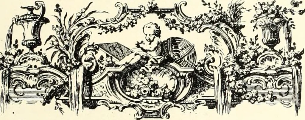An illustration from An historical guide to French interiors, furniture, decoration, woodwork, & allied arts during the last half of the seventeenth century, the whole of the eighteenth century, and the earlier part of the nineteenth, 1900, leaf 215