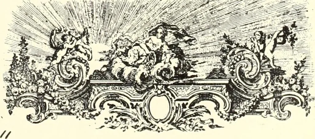 An illustration from An historical guide to French interiors, furniture, decoration, woodwork, & allied arts during the last half of the seventeenth century, the whole of the eighteenth century, and the earlier part of the nineteenth, 1900, leaf 215