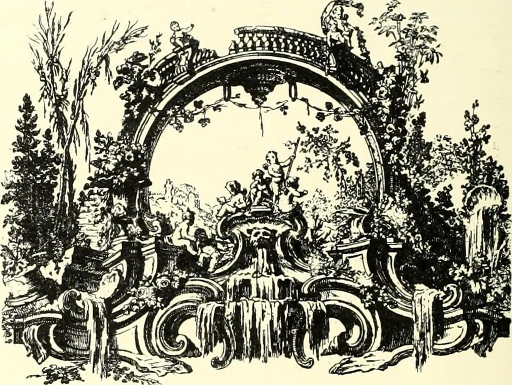 An illustration from An historical guide to French interiors, furniture, decoration, woodwork, & allied arts during the last half of the seventeenth century, the whole of the eighteenth century, and the earlier part of the nineteenth, 1900, leaf 216