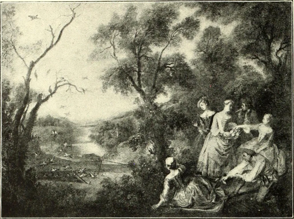 An illustration from An historical guide to French interiors, furniture, decoration, woodwork, & allied arts during the last half of the seventeenth century, the whole of the eighteenth century, and the earlier part of the nineteenth, 1900, leaf 218