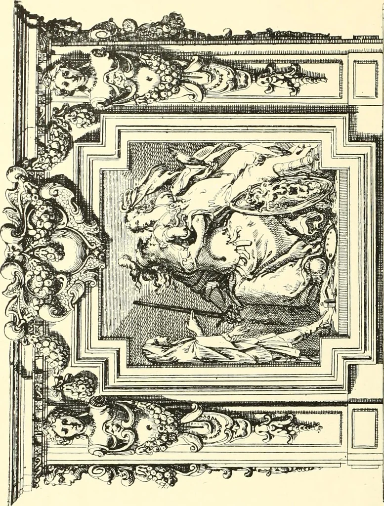 An illustration from An historical guide to French interiors, furniture, decoration, woodwork, & allied arts during the last half of the seventeenth century, the whole of the eighteenth century, and the earlier part of the nineteenth, 1900, leaf 22