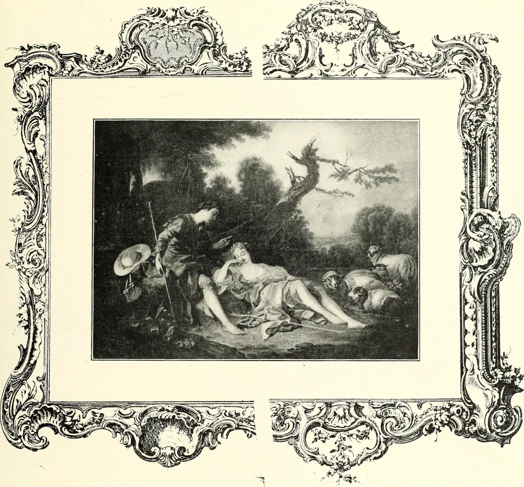 An illustration from An historical guide to French interiors, furniture, decoration, woodwork, & allied arts during the last half of the seventeenth century, the whole of the eighteenth century, and the earlier part of the nineteenth, 1900, leaf 221