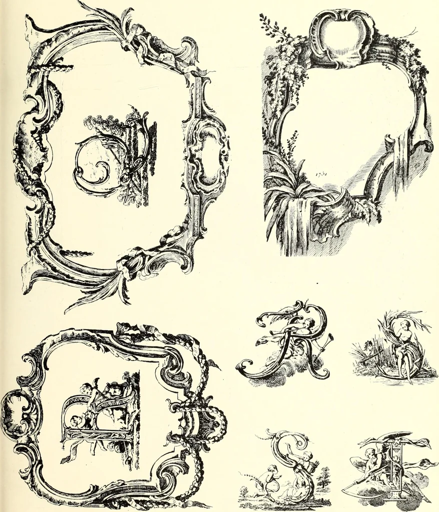 An illustration from An historical guide to French interiors, furniture, decoration, woodwork, & allied arts during the last half of the seventeenth century, the whole of the eighteenth century, and the earlier part of the nineteenth, 1900, leaf 223
