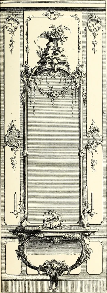 An illustration from An historical guide to French interiors, furniture, decoration, woodwork, & allied arts during the last half of the seventeenth century, the whole of the eighteenth century, and the earlier part of the nineteenth, 1900, leaf 227