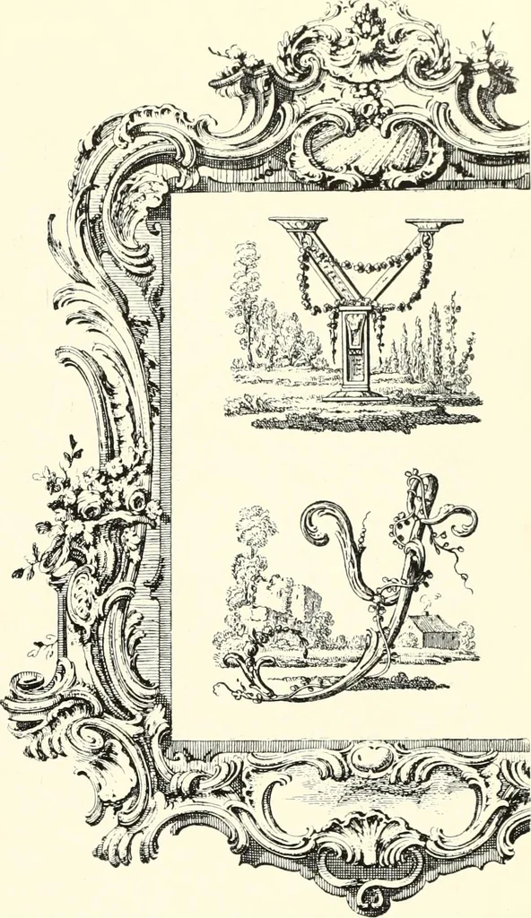 An illustration from An historical guide to French interiors, furniture, decoration, woodwork, & allied arts during the last half of the seventeenth century, the whole of the eighteenth century, and the earlier part of the nineteenth, 1900, leaf 227