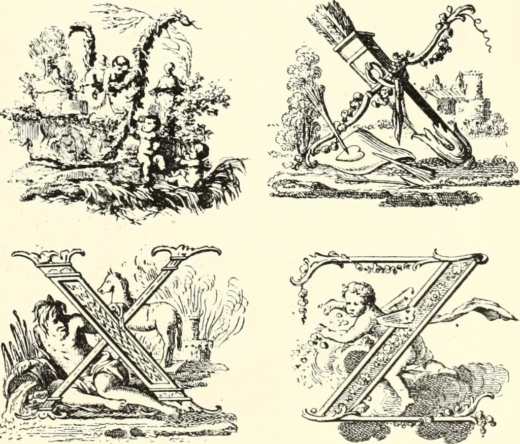 An illustration from An historical guide to French interiors, furniture, decoration, woodwork, & allied arts during the last half of the seventeenth century, the whole of the eighteenth century, and the earlier part of the nineteenth, 1900, leaf 227