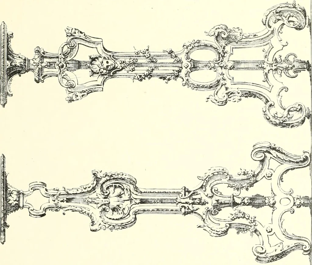 An illustration from An historical guide to French interiors, furniture, decoration, woodwork, & allied arts during the last half of the seventeenth century, the whole of the eighteenth century, and the earlier part of the nineteenth, 1900, leaf 231